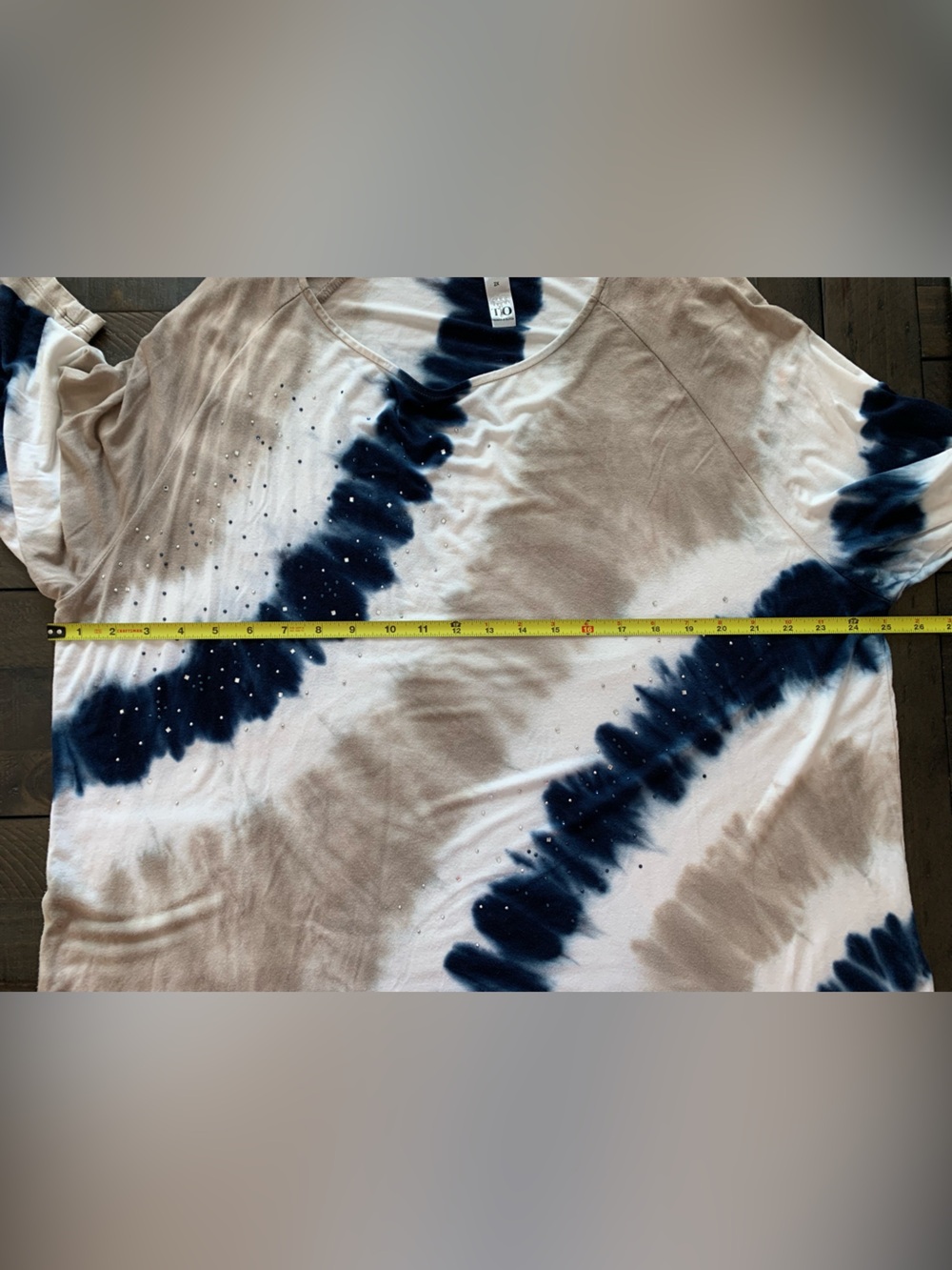 Bling Tie Dye Long Tee Plus size 2X 3/4 length sleeves Thomas and Olivia sparkle - Picture 7 of 12